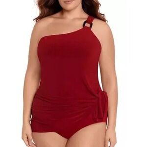 Magicsuit Miraclesuit Women Plus Size Amal One Shoulder Swim Dress Cherry 22W